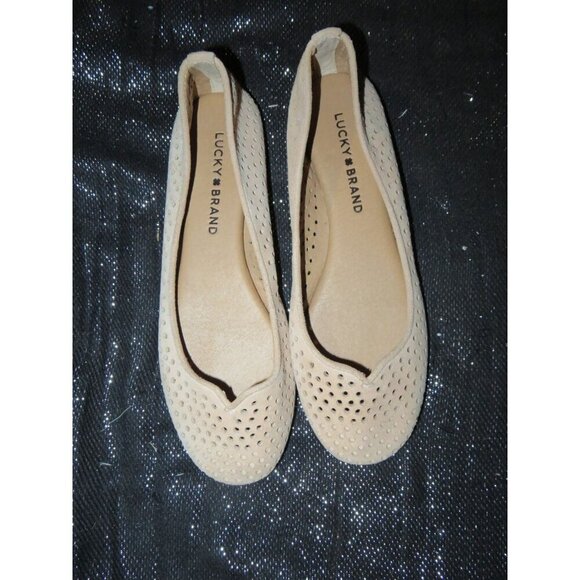 Lucky Brand 2 Pairs Enorahh Kid Suede Leather Laser Cut Ballet Flats in Tan size - Picture 9 of 13
